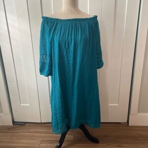 NAÏF teal blue gauzy fully lined boho off shoulder dress Cottagecore boho